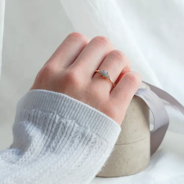 Gold engagement ring with pavé diamonds BIRDIE Image