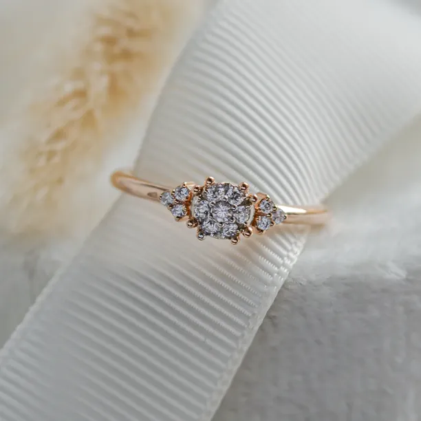 Gold engagement ring with pavé diamonds BIRDIE Image
