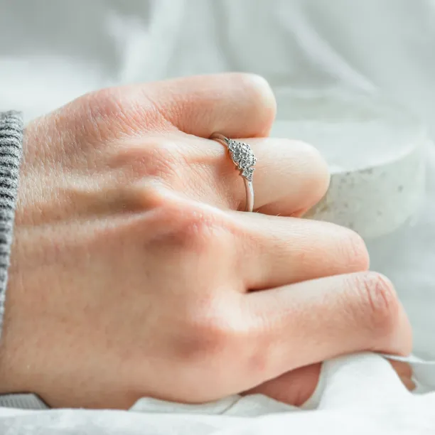 Gold engagement ring with pavé diamonds BIRDIE Image