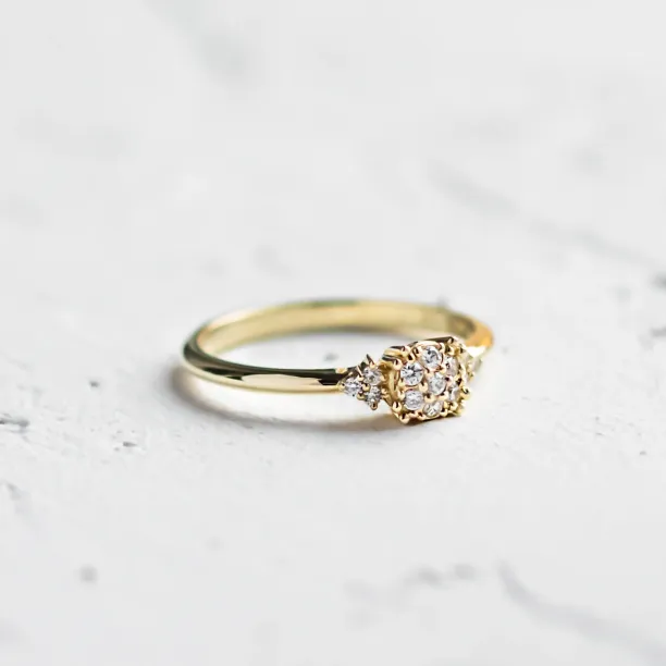 Gold engagement ring with pavé diamonds BIRDIE Image
