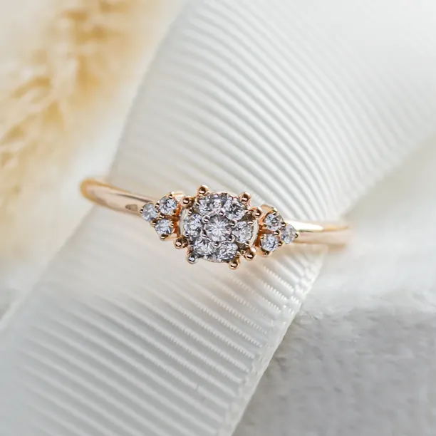 Gold engagement ring with pavé diamonds BIRDIE Image