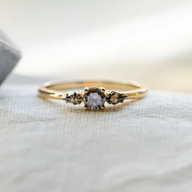 Gold ring with three salt and pepper diamonds SOARIS Image