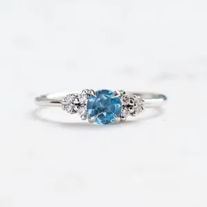 Gold ring with Swiss blue topaz and diamonds LUCIDE Thumbnail
