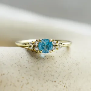Gold ring with Swiss blue topaz and diamonds LUCIDE