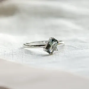 Gold ring with radiant teal sapphire and side diamonds JOY Thumbnail