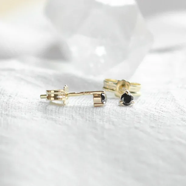 Golden minimalist earrings with black diamonds CHARNA Image