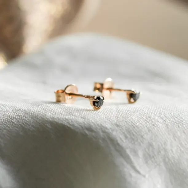 Golden minimalist earrings with black diamonds CHARNA Image