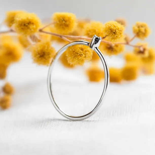 Gold minimalist ring with black diamond BRUNO Image