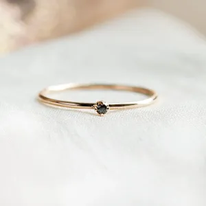 Gold minimalist ring with black diamond BRUNO Thumbnail