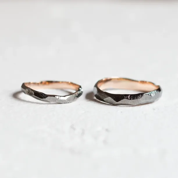 Black hammered wedding bands in organic shape GOLEM Image