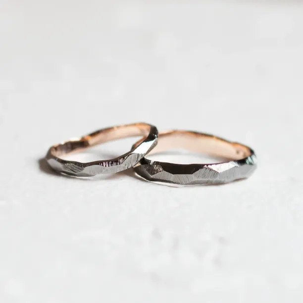 Black hammered wedding bands in organic shape GOLEM Image