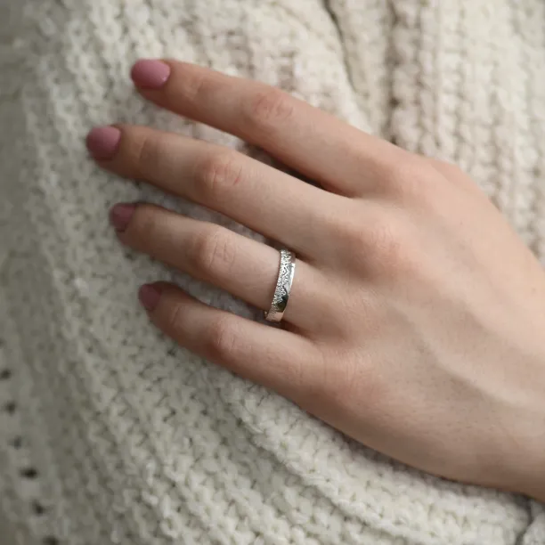 Wedding bands with mountains engraving and diamond HIKE Image