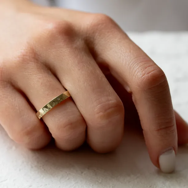 Wedding bands with mountains engraving and diamond HIKE Image