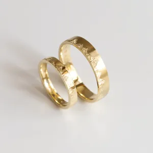 Wedding bands with mountains engraving and diamond HIKE Thumbnail