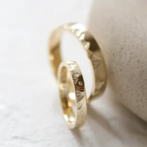 Wedding bands with mountains engraving and diamond HIKE Thumbnail