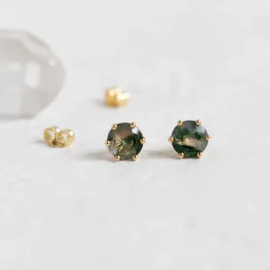 Gold earrings with moss agate REBE Thumbnail