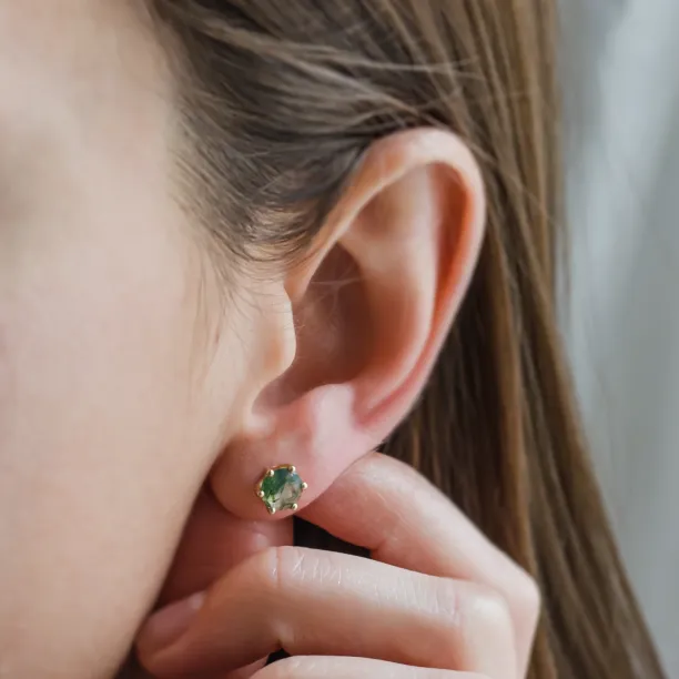Gold earrings with moss agate REBE Image