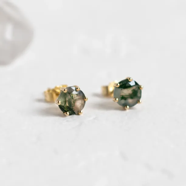 Gold earrings with moss agate REBE Image