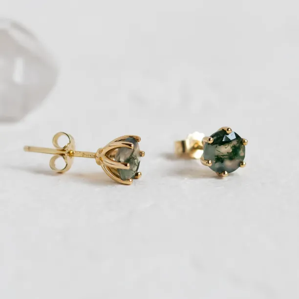 Gold earrings with moss agate REBE Image