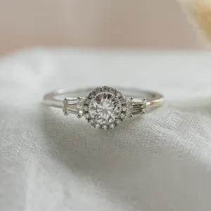 Engagement halo ring with moissanites NORA Thumbnail