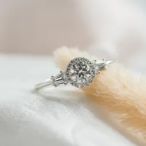 Engagement halo ring with moissanites NORA Thumbnail