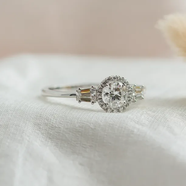 Engagement halo ring with moissanites NORA Image