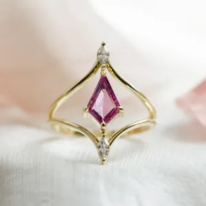 Gold split shank ring with pink sapphire and diamonds CHARAYA