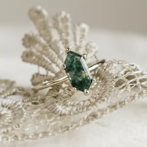 Gold ring with hexagon moss agate BENIE Thumbnail