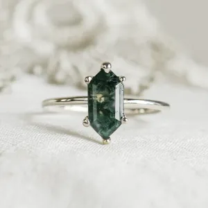 Gold ring with hexagon moss agate BENIE Thumbnail