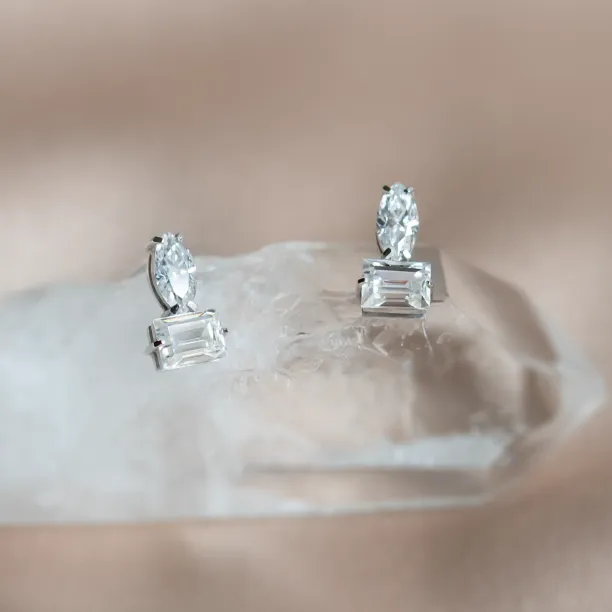 Earrings with baguette and marquise moissanites NANTES Image