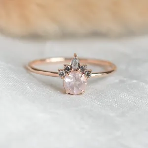 Romantic ring with morganite and salt and pepper diamonds DAPHNE