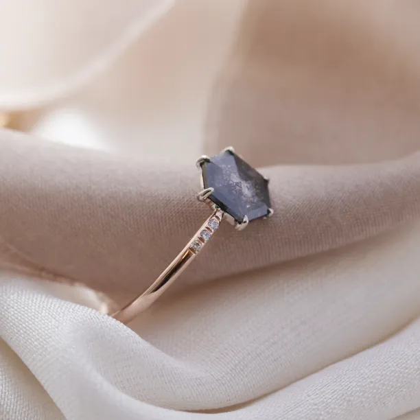 Gold ring with hexagon salt and pepper diamond REVEL Image