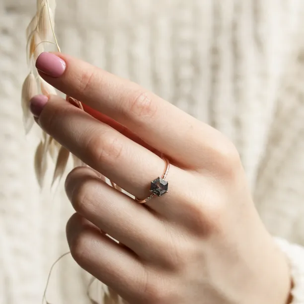 Gold ring with hexagon salt and pepper diamond REVEL Image