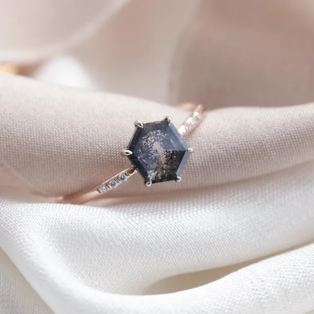 Gold ring with hexagon salt and pepper diamond REVEL Image