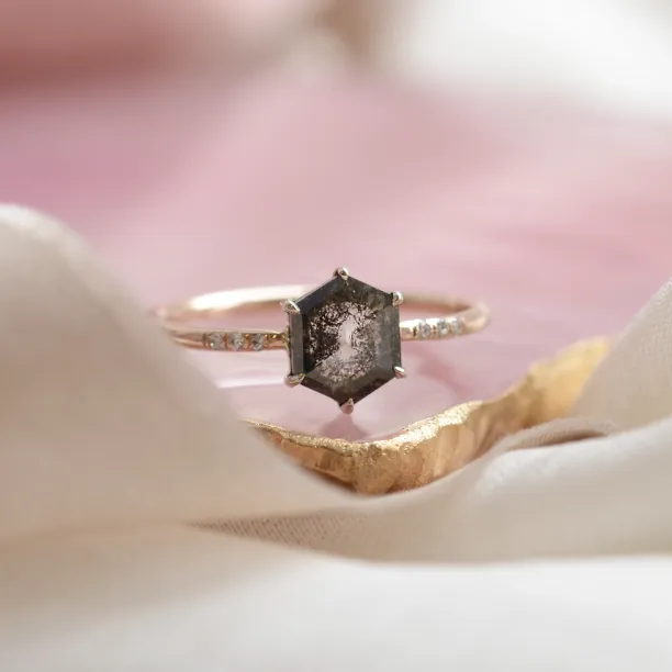 Gold ring with hexagon salt and pepper diamond REVEL Image