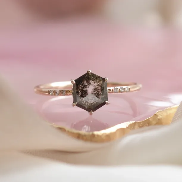 Gold ring with hexagon salt and pepper diamond REVEL Image