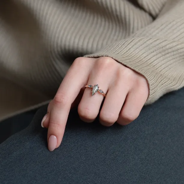 Engagement ring with kite salt and pepper diamonds QUEST Image