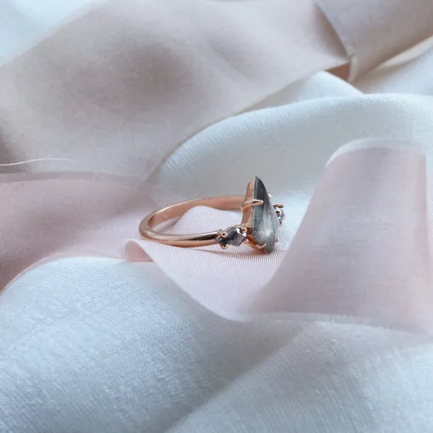 Engagement ring with kite salt and pepper diamonds QUEST Image