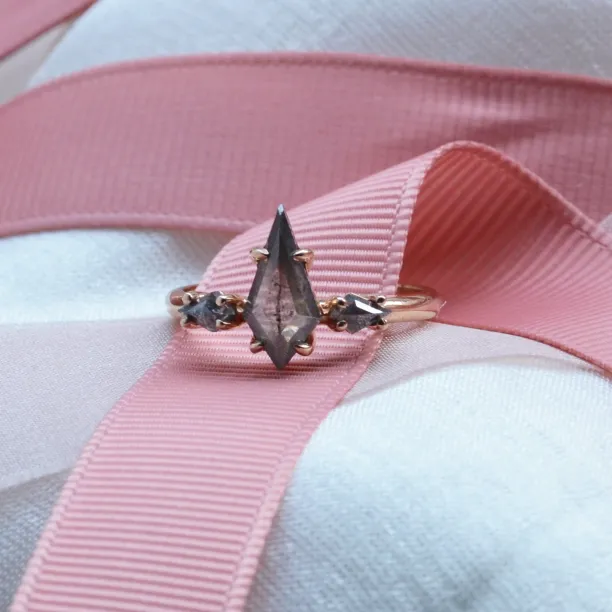 Engagement ring with kite salt and pepper diamonds QUEST Image