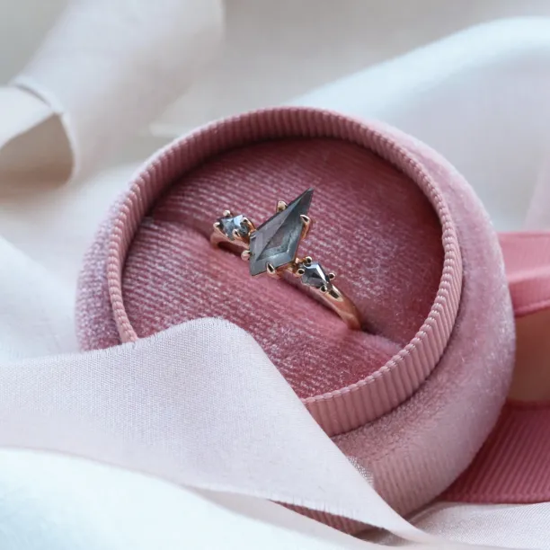 Engagement ring with kite salt and pepper diamonds QUEST Image