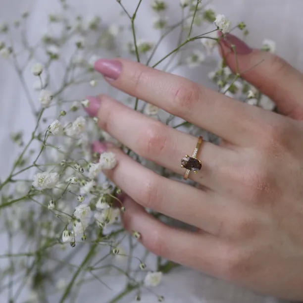 Gold ring with oval salt and pepper diamond BROOKE Image