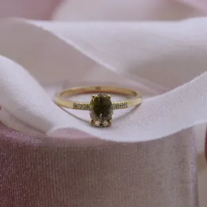 Gold ring with oval salt and pepper diamond BROOKE Thumbnail