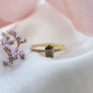 Gold ring with oval salt and pepper diamond BROOKE Thumbnail