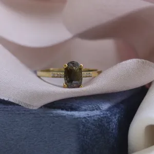 Gold ring with oval salt and pepper diamond BROOKE Thumbnail