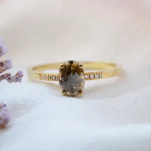 Gold ring with oval salt and pepper diamond BROOKE Thumbnail