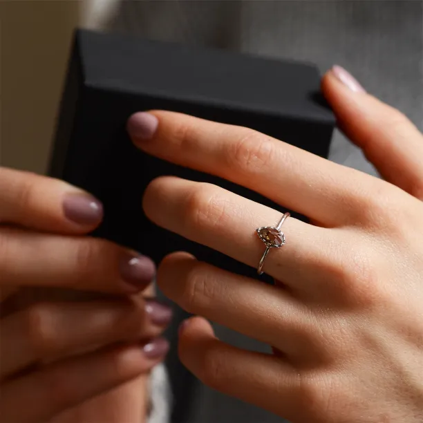 Unique gold engagement ring with pear salt and pepper diamond BEX Image