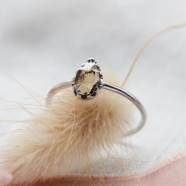 Unique gold engagement ring with pear salt and pepper diamond BEX Image