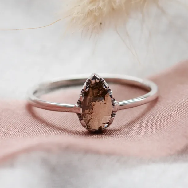 Unique gold engagement ring with pear salt and pepper diamond BEX Image