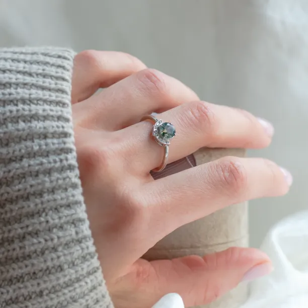 Unique gold moss agate ring with diamonds BILBO Image