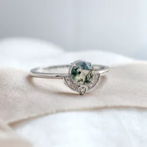 Unique gold moss agate ring with diamonds BILBO Thumbnail
